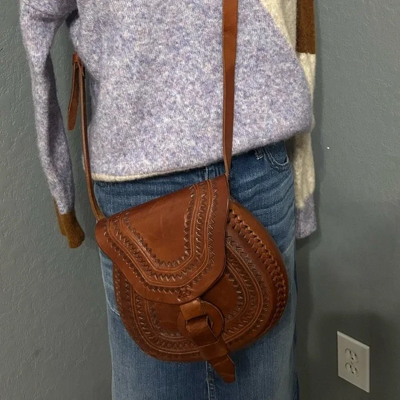 Brown Boho Hand Tooled Leather Crossbody Bag
#922 - Picture 1 of 12